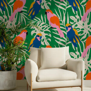 ARISTIDE - Papier peint perroquet coloré vert coin détente