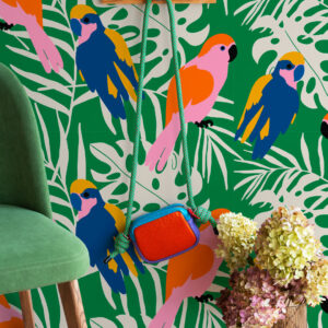 ARISTIDE - Papier peint perroquet coloré vert entrée