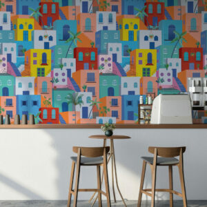 AYDEN - Papier peint ville multicolore café