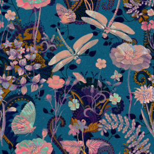 CESARINE - Papier peint libellule et papillon