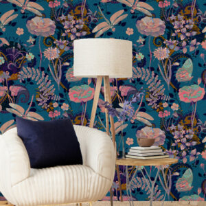 CESARINE - Papier peint libellule et papillon coin détente