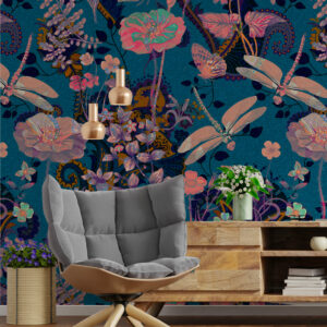 CESARINE - Papier peint libellule et papillon salon