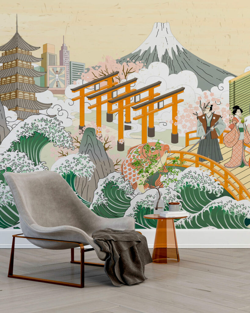 DAÏKI - Papier peint panoramique style japonais coin lecture