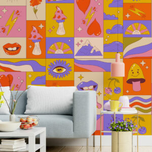 ENRICO - Papier peint panoramique collage rétro salon 1