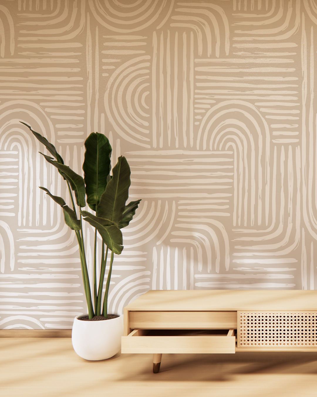 FLORIANE - Papier peint jardin japonais beige entrée