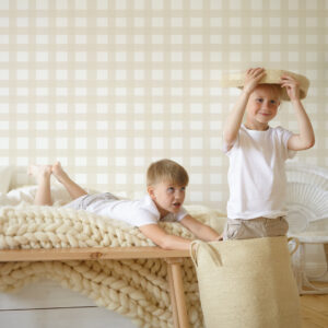 JESSY - Papier peint Vichy beige chambre enfant