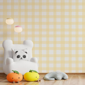 JESSY - Papier peint Vichy jaune coin détente enfant