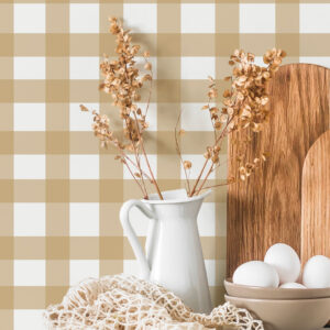 JESSY - Papier peint Vichy marron cuisine