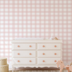 JESSY - Papier peint Vichy rose chambre bébé