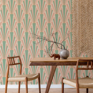 LYDIA - Papier peint art déco huppe rose salle à manger