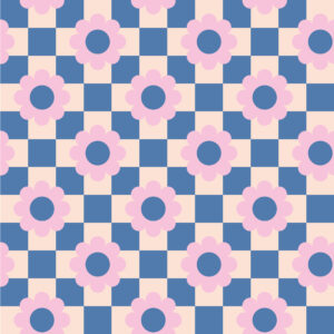 MARGARET - Papier peint vintage fleuri carreaux bleu