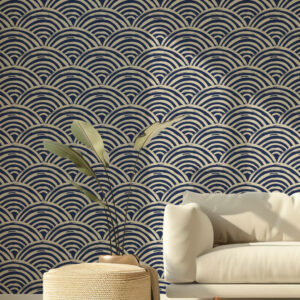 MEIKO - Papier peint seigaiha japonais bleu salon