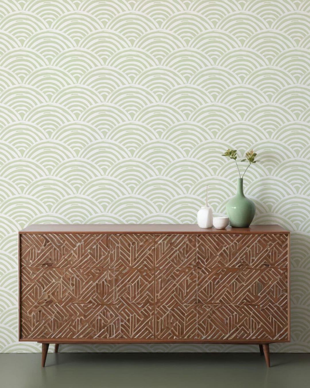 MEIKO - Papier peint seigaiha japonais vert salon