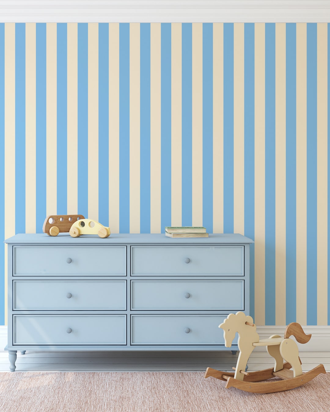 NAOUEL - Papier peint rayure enfant bleu chambre