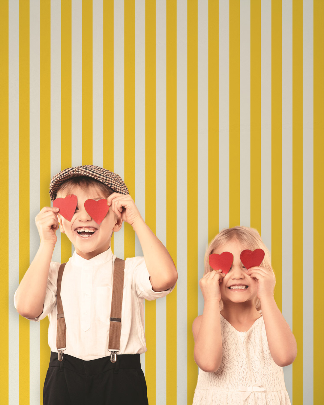 NAOUEL - Papier peint rayure enfant jaune chambre enfant