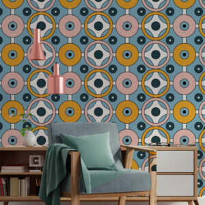 PIA - Papier peint art déco cerceau bleu coin lecture