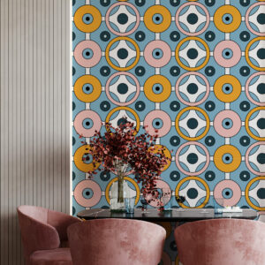 PIA - Papier peint art déco cerceau bleu salle à manger