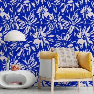 QUITTERIE - Papier peint fleur bleu majorelle salle d'attente