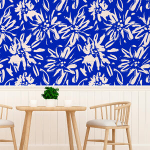 QUITTERIE - Papier peint fleur bleu majorelle salle à manger
