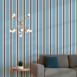 RAYAN - Papier peint rayure original bleu salon