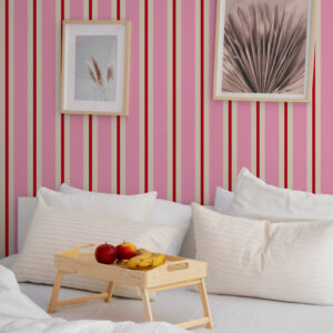 RAYAN - Papier peint rayure original rose chambre