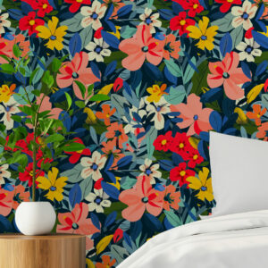 RENATA - Papier peint fleur arty table de nuit