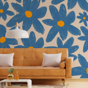 SUNNY - Papier peint fleur bleue salon