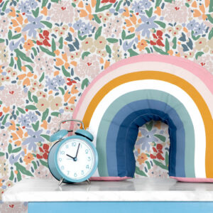 TELMA - Papier peint liberty beige table de nuit