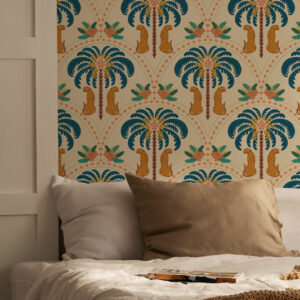 ZARA - Papier peint art déco palmier et léopard chambre