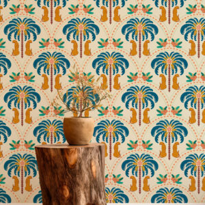 ZARA - Papier peint art déco palmier et léopard déco