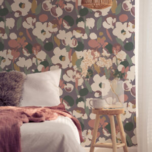 AÏCHA - Papier peint camaïeu fleuri table de nuit