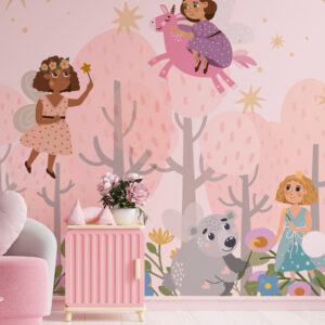 AMALIA - Papier peint panoramique princesse et fée salle de jeux fille