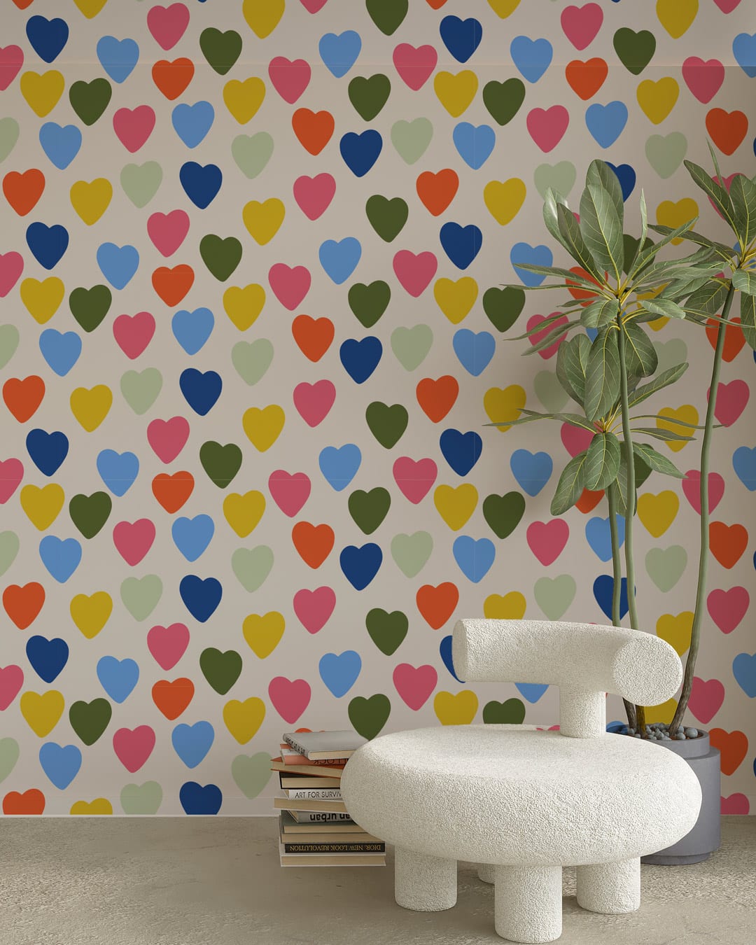 AMOR - Papier peint coeur multicolore coin lecture