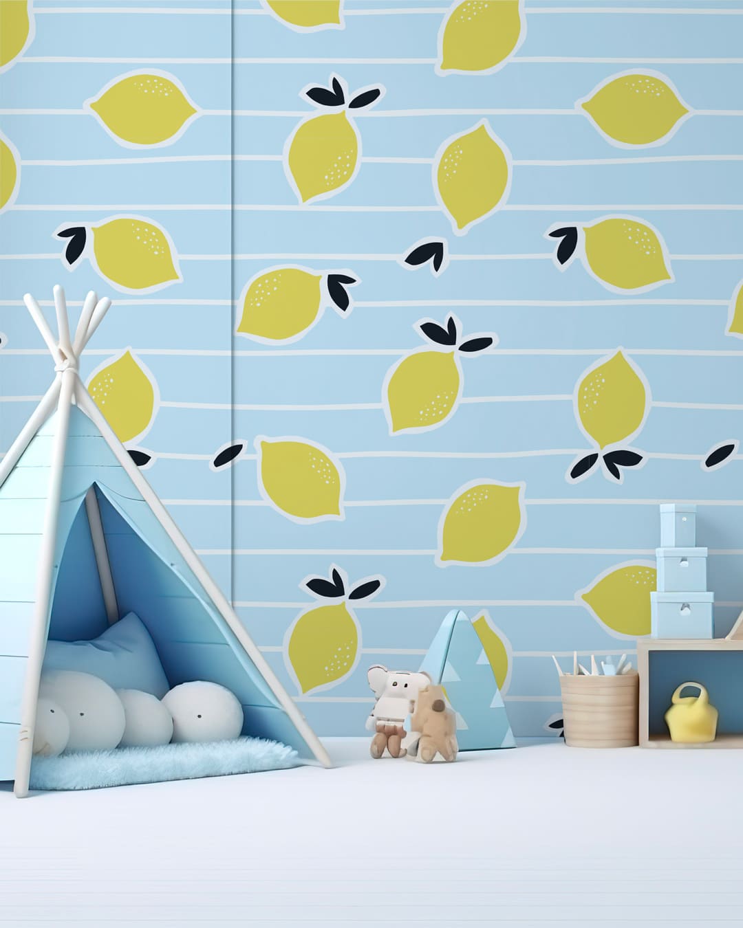 ANTIGONE - Papier peint limonade bleu salle de jeux