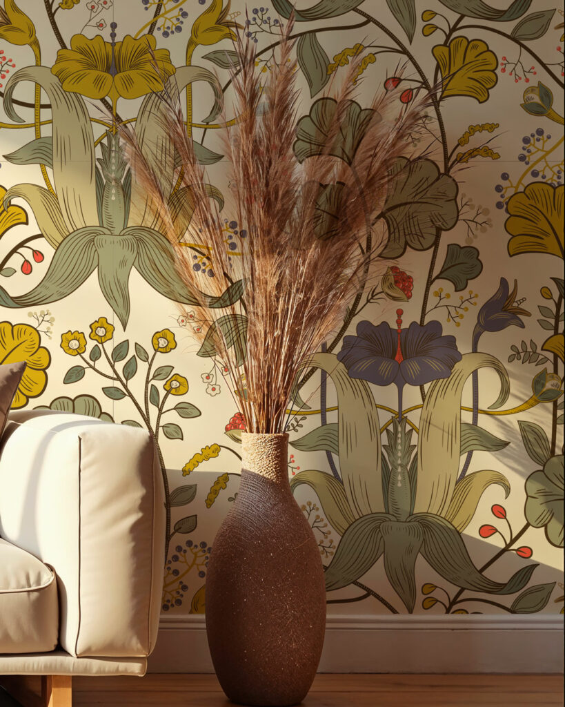 BEGONIA - Papier peint fleuri art nouveau entrée