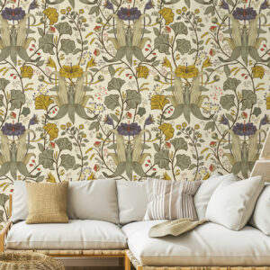 BEGONIA - Papier peint fleuri art nouveau salon