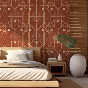 BÉRENGER - Papier peint motif art déco orange chambre