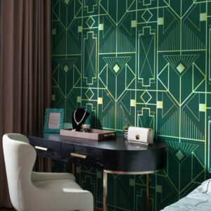 BÉRENGER - Papier peint motif art déco vert coiffeuse