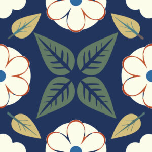 CARMELA - Papier peint vintage floral bleu