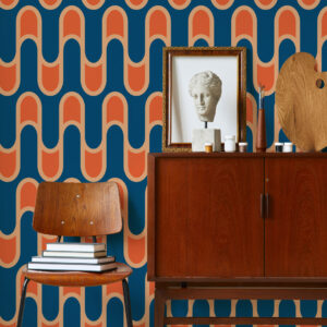 CEZAIRE - Papier peint vagues rétro bleu couloir