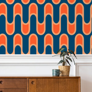 CEZAIRE - Papier peint vagues rétro bleu entrée