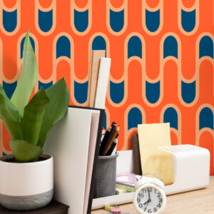 CEZAIRE - Papier peint vagues rétro orange bureau