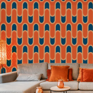 CEZAIRE - Papier peint vagues rétro orange salon