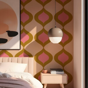 CONSTANT - Papier peint sablier art déco vert table de nuit