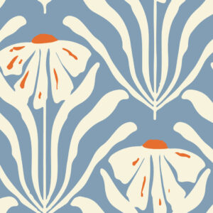 CYRIELLE - Tapisserie fleurie moderne bleu