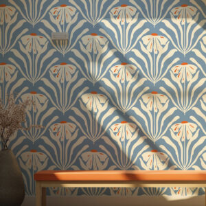 CYRIELLE - Tapisserie fleurie moderne bleu salle d'attente