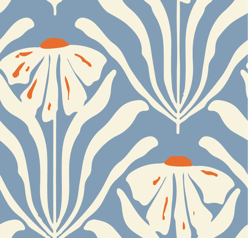 CYRIELLE - Tapisserie fleurie moderne bleu