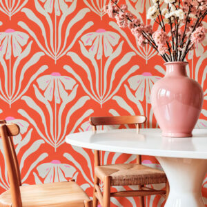 CYRIELLE - Tapisserie fleurie moderne rouge salle à manger