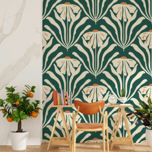 CYRIELLE - Tapisserie fleurie moderne vert bureau