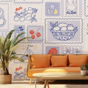DANILO - Papier peint timbre italien bleu salon